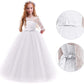 Flower Girls Dresses Vintage Lace Princess Long Dress Kids 3/4 Sleeve Wedding Pageant Tulle Bridesmaid Dress Christening Baptism