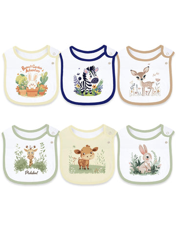 Baby Bibs For Boys And Girls, Waterproof Cotton 6 Pack, Drool And Mealtime (Multi7A)