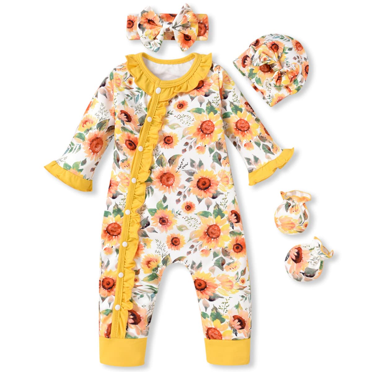 Aalizzwell Newborn Baby Girls Sunflower Romper Infant Jumpsuit Spring Winter Clo WBBAPB0BPSV78KX