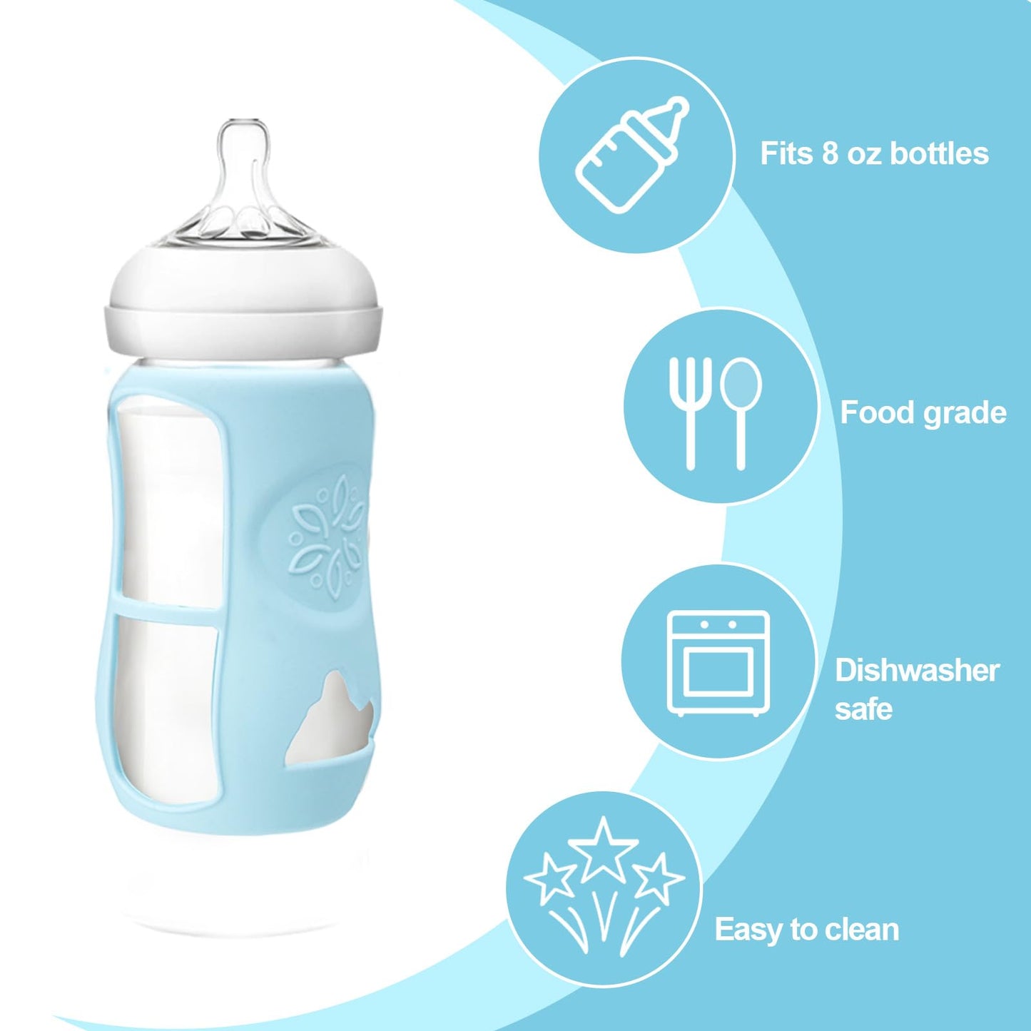 3 Pack Silicone Sleeves For Avent Natural Glass Baby Bottles, Shatter Proof Silicone Sleeve With Brush For Philips Avent Glass B