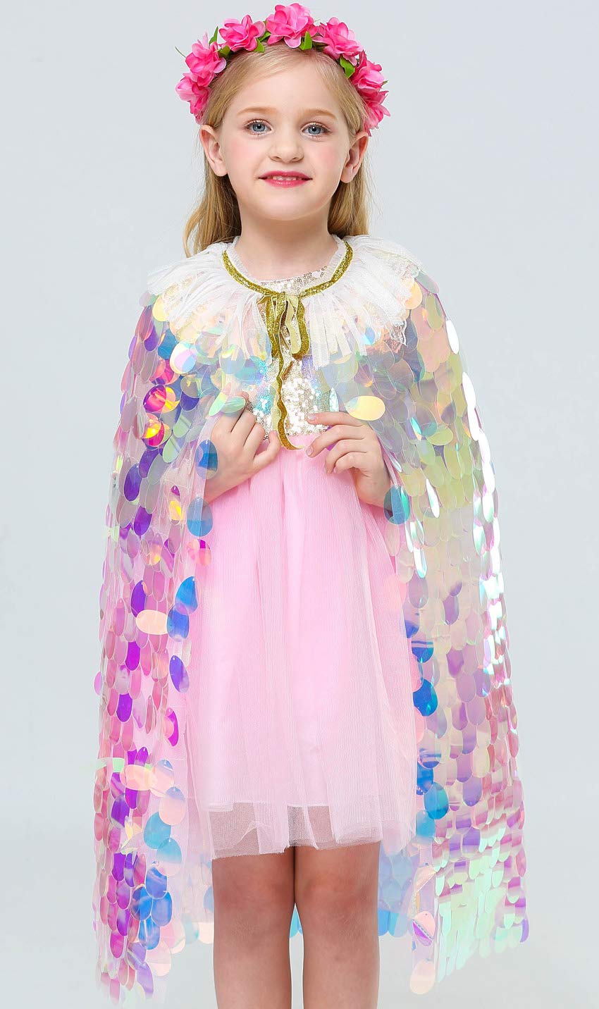 Fkkfyy Little Girl Cape Cloak Dresses Matching Princess Wedding Birthday Party Halloween Star Sequins Capes Cloaks Costumes For