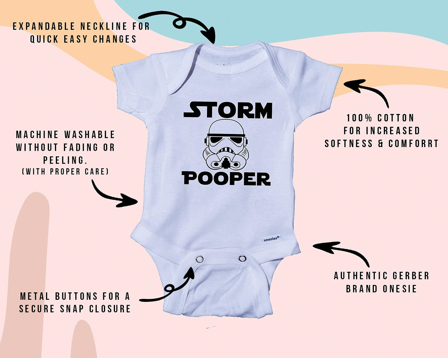 Ink Trendz Storm Pooper Trooper Themed Baby Onesie Bodysuit Romper (6-9 Months)