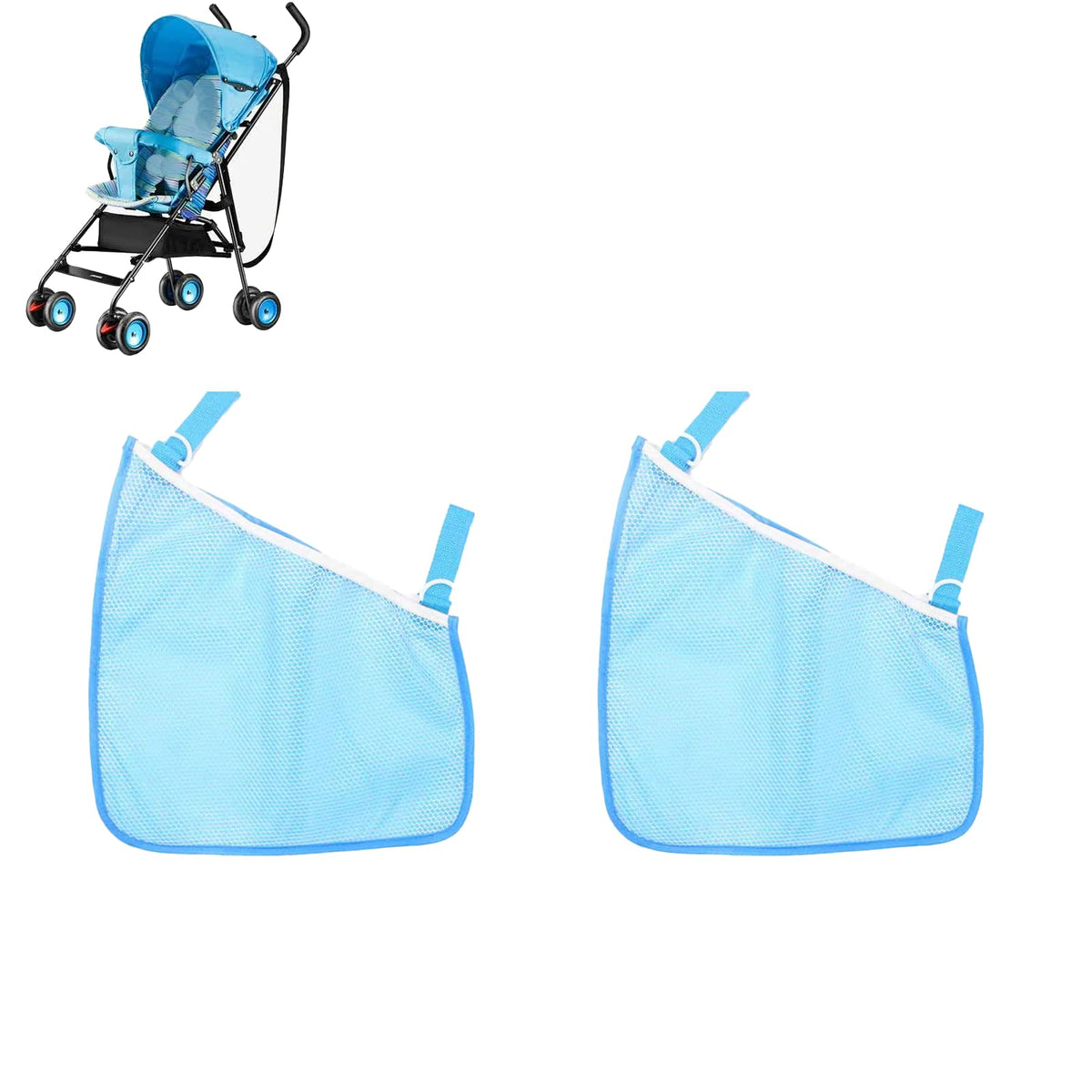 2 Pack Portable Side Sling Stroller Cargo Net ,NonSlip and Adjustable Straps Storage Mesh Bag ,Food Storage , Storage Bag for B