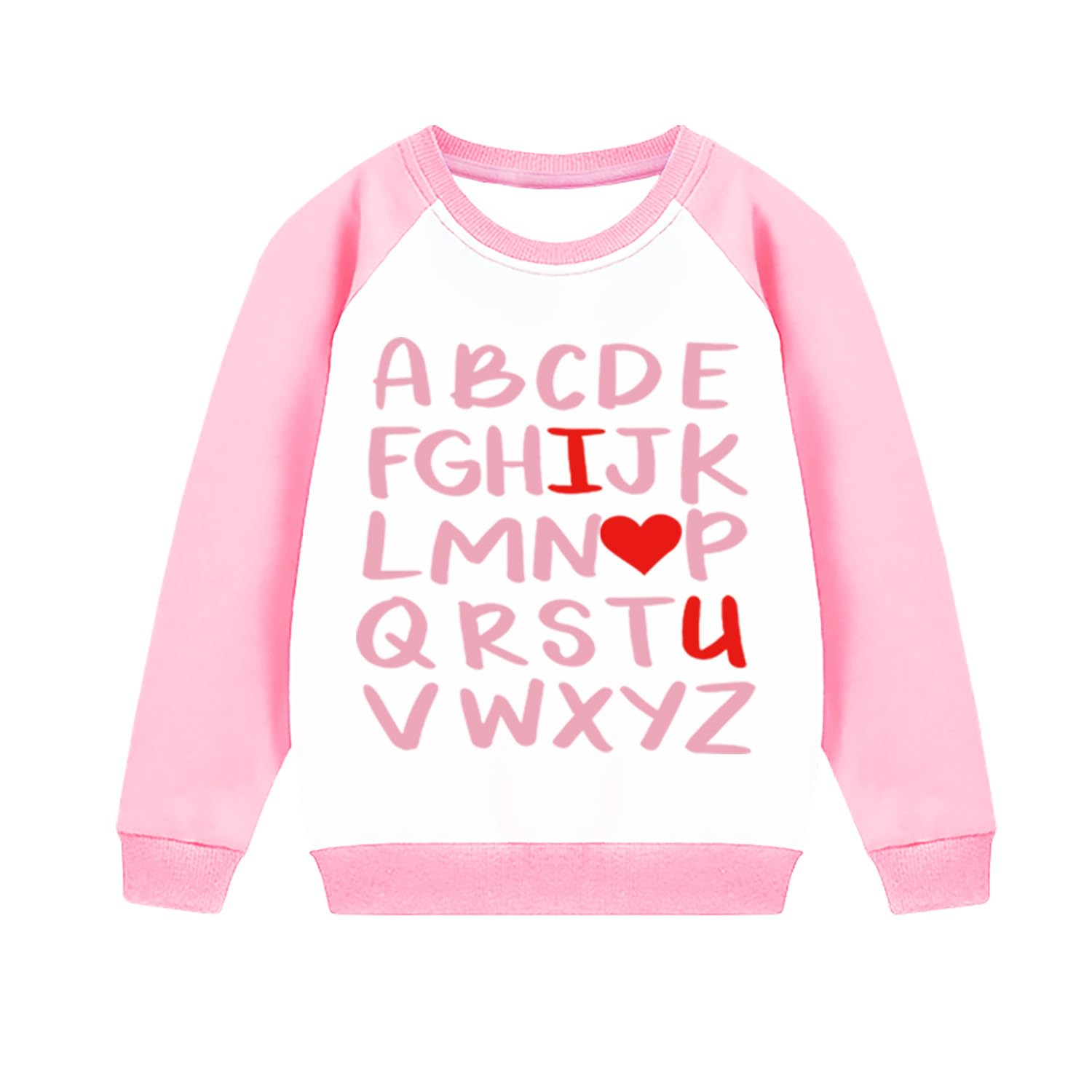 Aqylxlhh Kids Valentines Day Sweatshirt Toddler Girl 6T Abc I Love U Heart Graphic Shirt Little Boys Long Sleeve Outfit Tops Pin