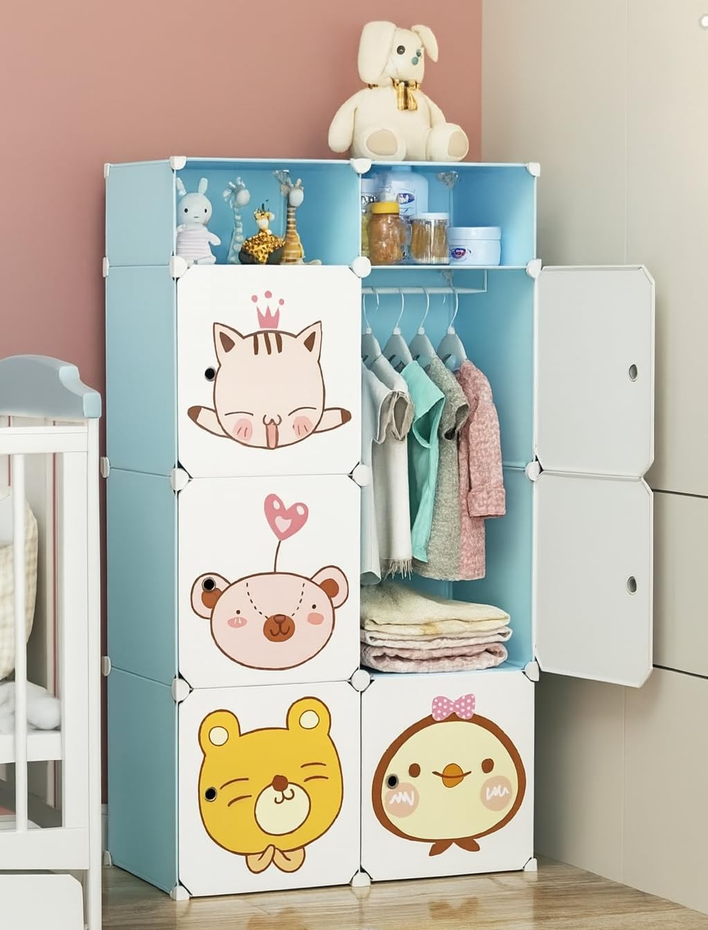 EXVITO 6 Door Kids Plastic Wardrobe for Clothes, Foldable Plastic Almirah for Clothes, Collapsible Wardrobe for Storage, Baby Cu