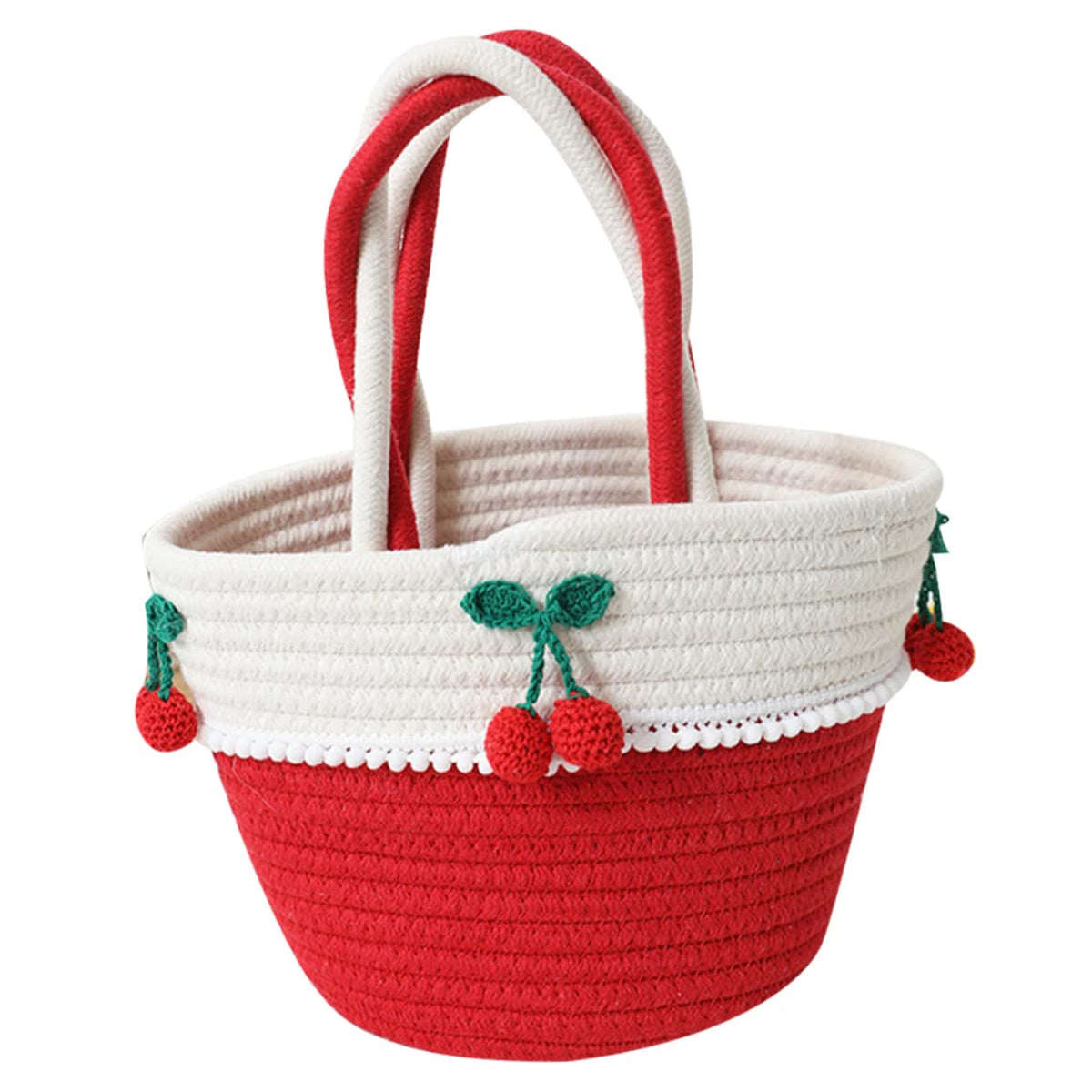 Kisangel Cherry Blossom Lace Woven Storage Basket with Handle Small Cotton Rope Organizer for Home Decor and Nursery Cute Handhe
