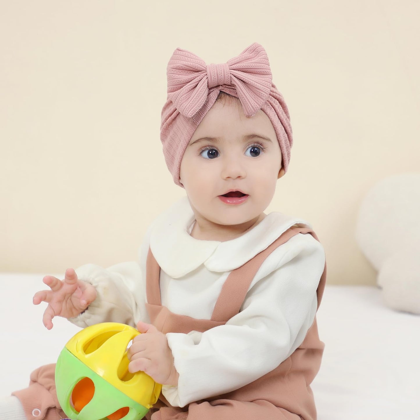 Cinaci 6 Pieces Super Stretchy Soft Baby Girl Turban Hats With Bow Knot Cute Newborn Nursery Hospital Caps Bonnets Beanies Headw