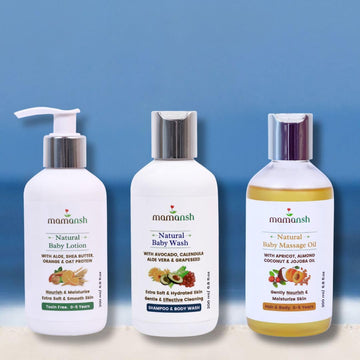 Mamansh Baby Skincare Combo Bundle Of Baby Massage Oil, Baby Wash And Baby Lotion (1 Unit Each Of 200Ml)