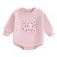 Fiomva Baby Girl Valentines Day Outfit Newborn Bow Heart Bubble Romper Infant Oversized Sweatshirt Spring Fall Clothes (F Bow He