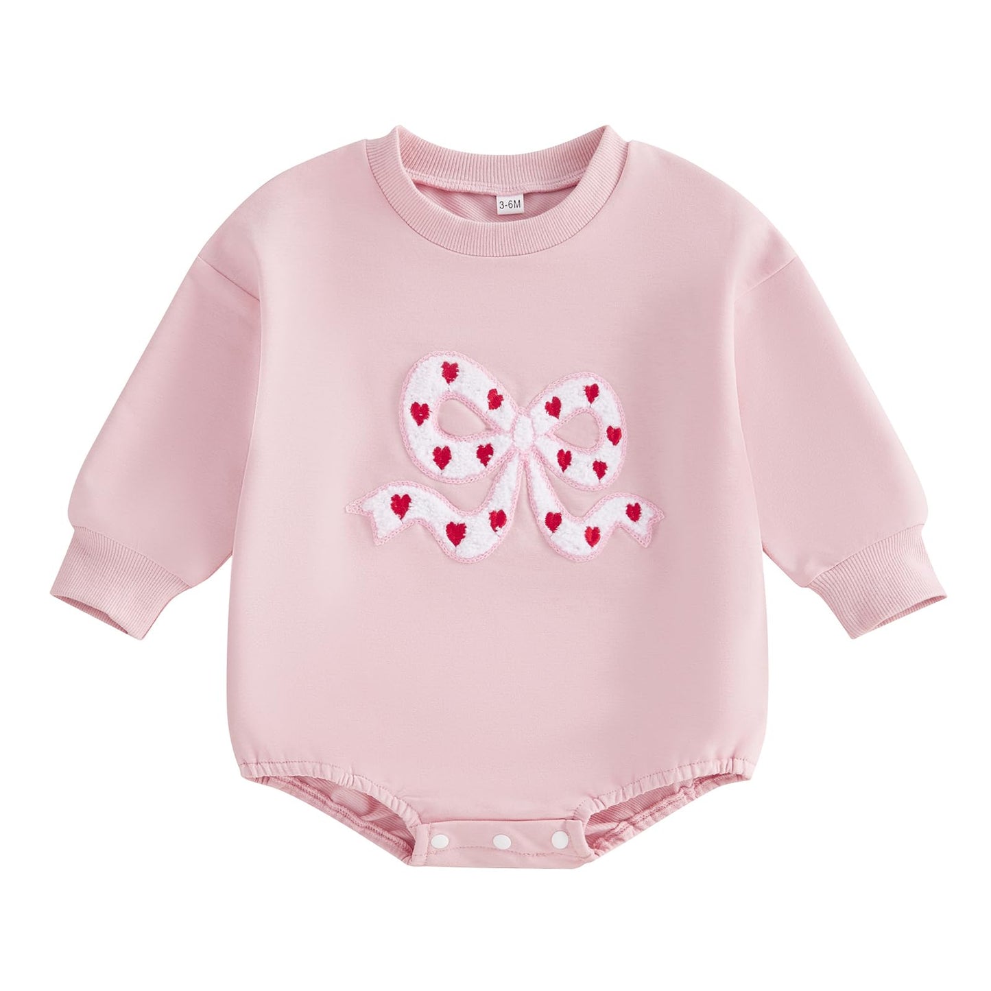 Fiomva Baby Girl Valentines Day Outfit Newborn Bow Heart Bubble Romper Infant Oversized Sweatshirt Spring Fall Clothes (F Bow He