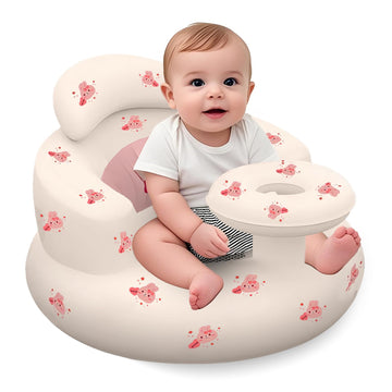 Inflatable Baby Seat with Tray, Blow up Infant Chair for Babies 3 Months and up, Comfortable Baby Floor Seats for Sitting Up, Bu