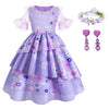 Yipkorra Encanto Mirabel Costume For Girls Cosplay Isabella Outfit Princess Halloween Dress Up With Earrings (Isabela B, 9-10 Ye