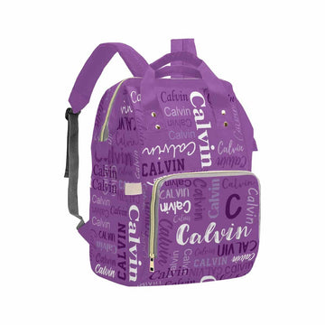 Personalized Diaper Backpack With Name, Purple Text Name Logo Custom Diaper Bag Baby Nappy Bag Fashion Shoulder Bag Casual Daypa