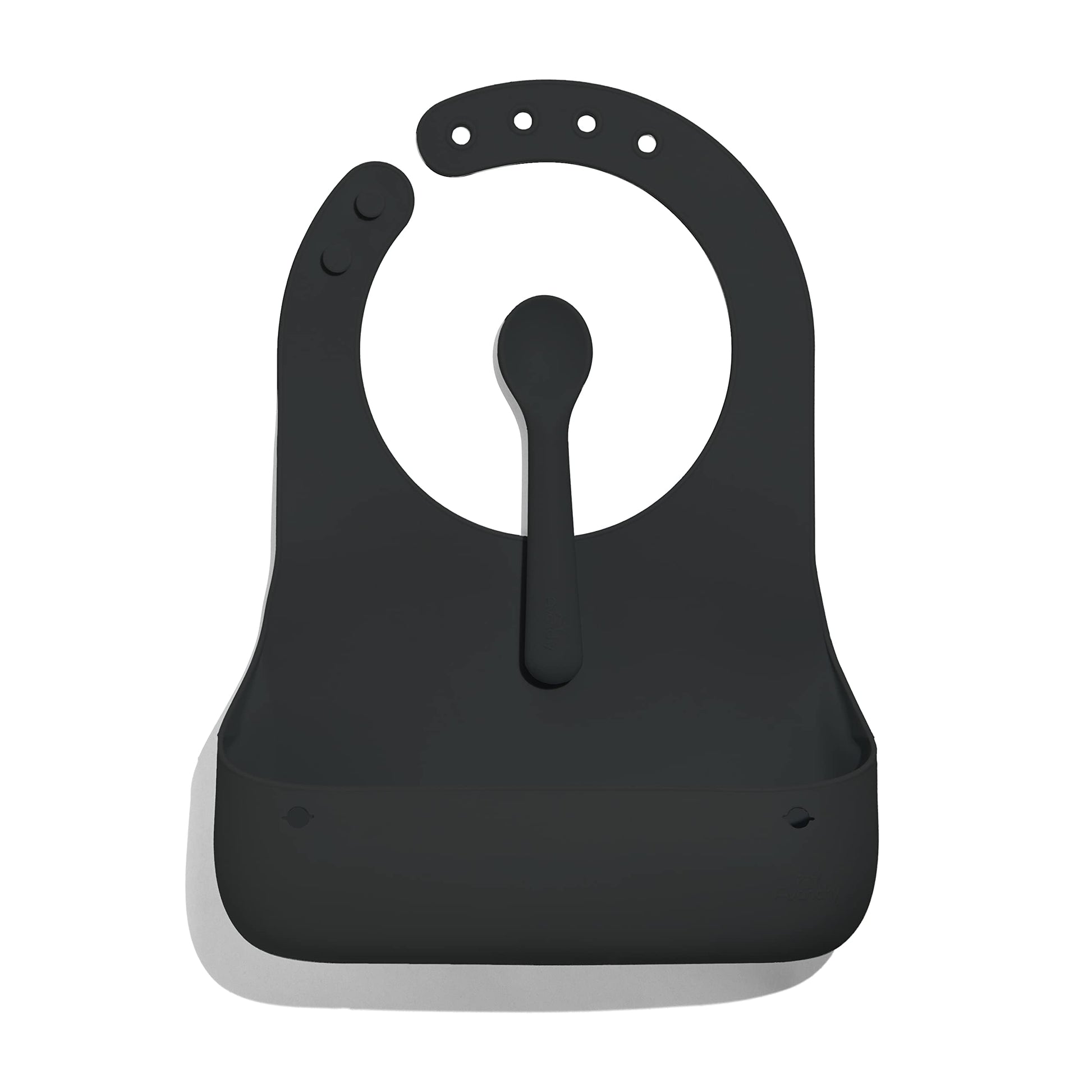 Avanchy Silicone Baby Bibs, Waterproof, Adjustable, Bpa Free, Soft Unisex Set For Toddlers With Matching Spoon, Black