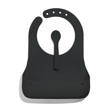 Avanchy Silicone Baby Bibs, Waterproof, Adjustable, Bpa Free, Soft Unisex Set For Toddlers With Matching Spoon, Black