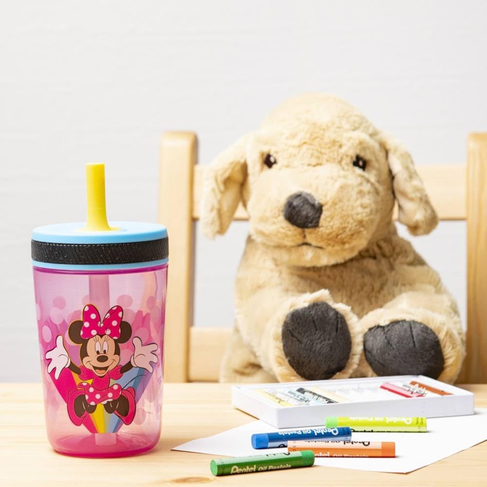 Zak Designs Disney Kelso Tumbler 15 Oz Set (Minnie Mouse) Leak-Proof Screw-On Lid With Straw, Made Of Durable Plastic And Silico