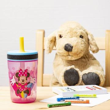 Zak Designs Disney Kelso Tumbler 15 Oz Set (Minnie Mouse) Leak-Proof Screw-On Lid With Straw, Made Of Durable Plastic And Silico