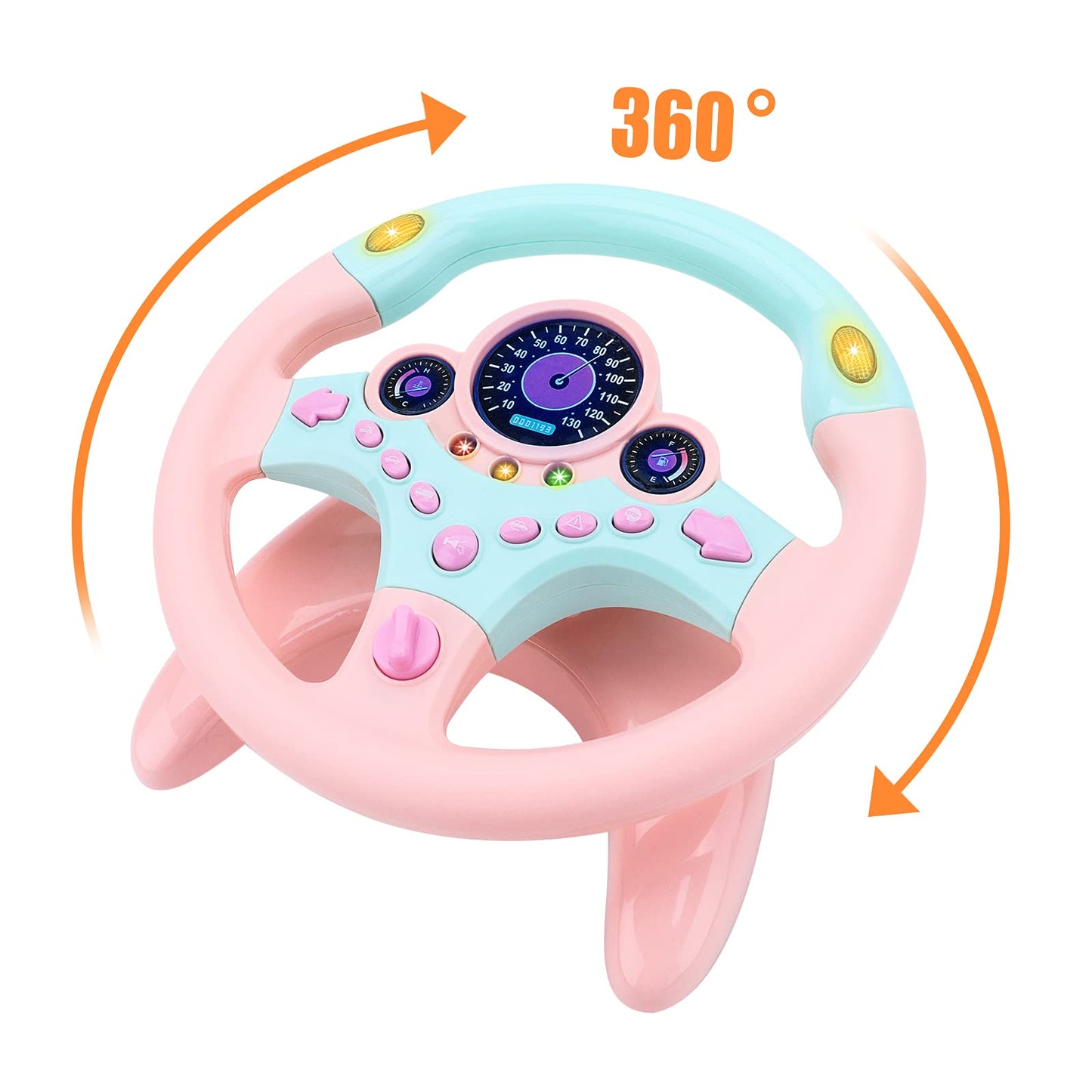 deAO Kids Steering Wheel for Backseat with Key Baby Toys Pretend Driving Simulated Steering Wheel Toy with Light and Music Gifts