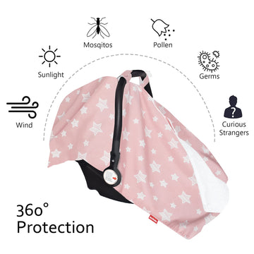 Infant Car Seat Canopy Pink For Baby Girls, 2 In 1 Carseat Covers For Babies, Soft Minky Plush Backing Baby Car Seat Cover, Nuri