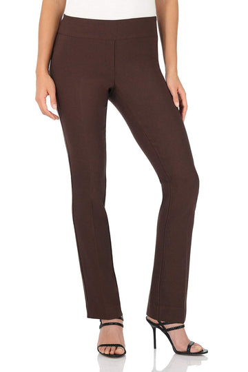 Rekucci Womens Ease Into Comfort Straight Leg Pant With Tummy Control (4 Short, Brown)
