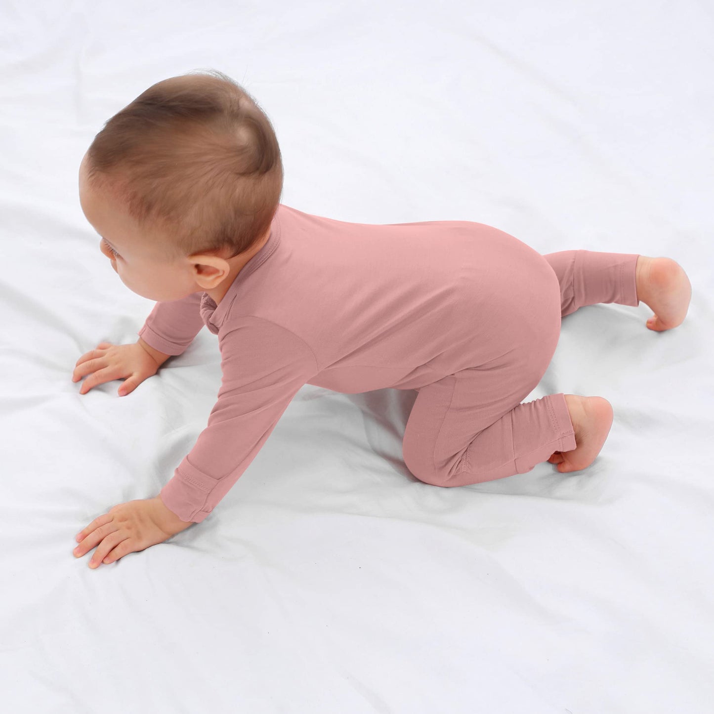 Guisby Baby Girls Romper, One Piece Long Sleeve 2 Way Zipper Sleepers Newborn Peach
