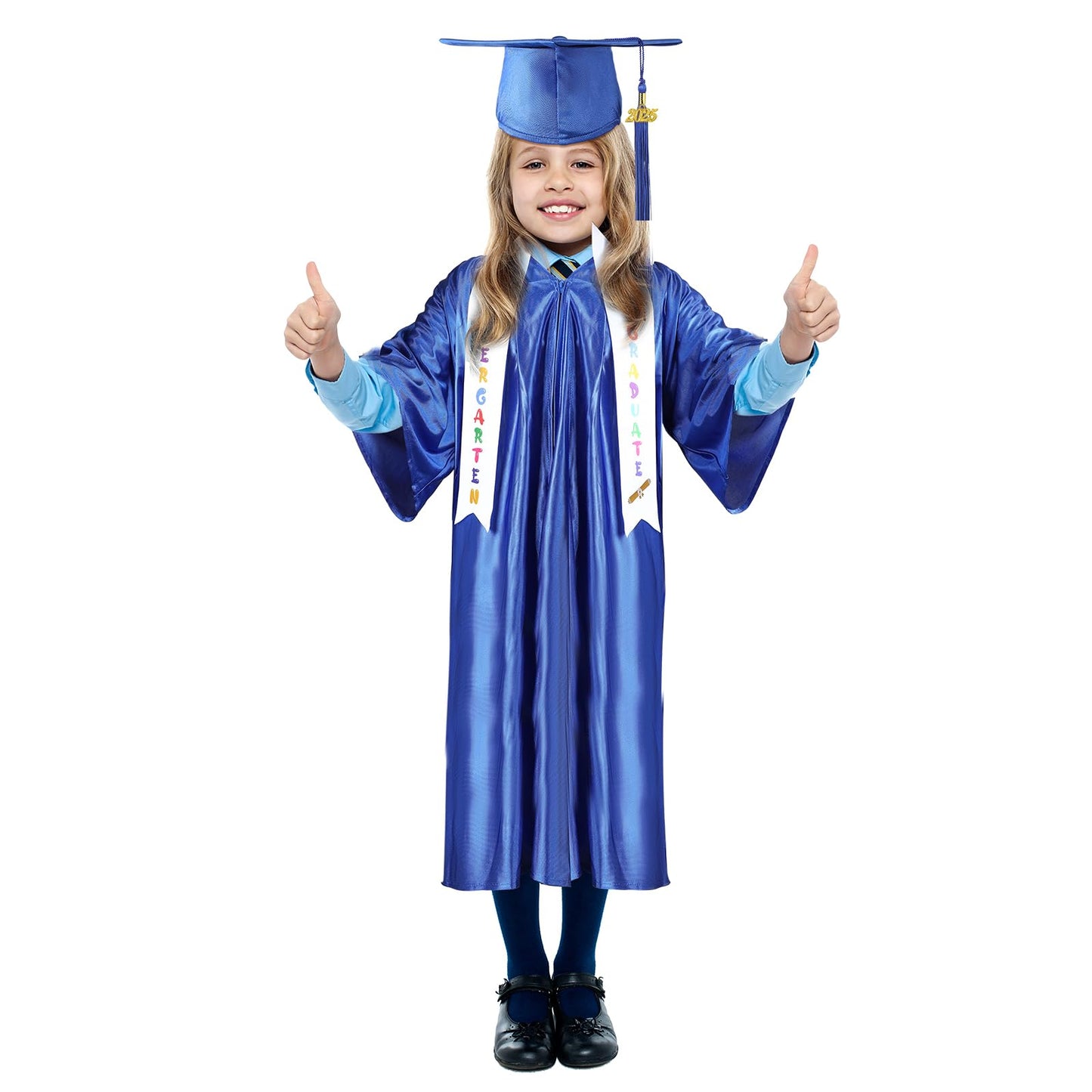 Foaincore 2025 Year Preschool And Kindergarten Graduation Gown Cap Tassel Set With 2025/2025 Charm Printed Stole Grad Gift(Blue,