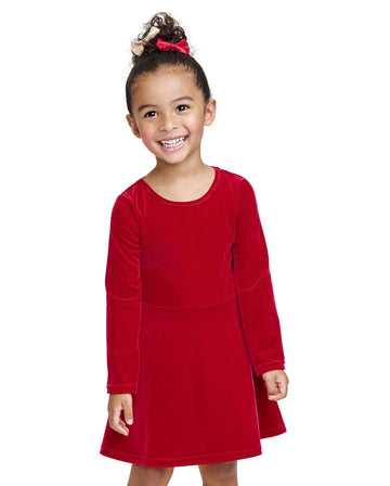 The Children'S Place Baby Girls The Children'S Place And Toddler Long Sleeve Fashion Skater Dresses Casual Dress, Classic Red Ve