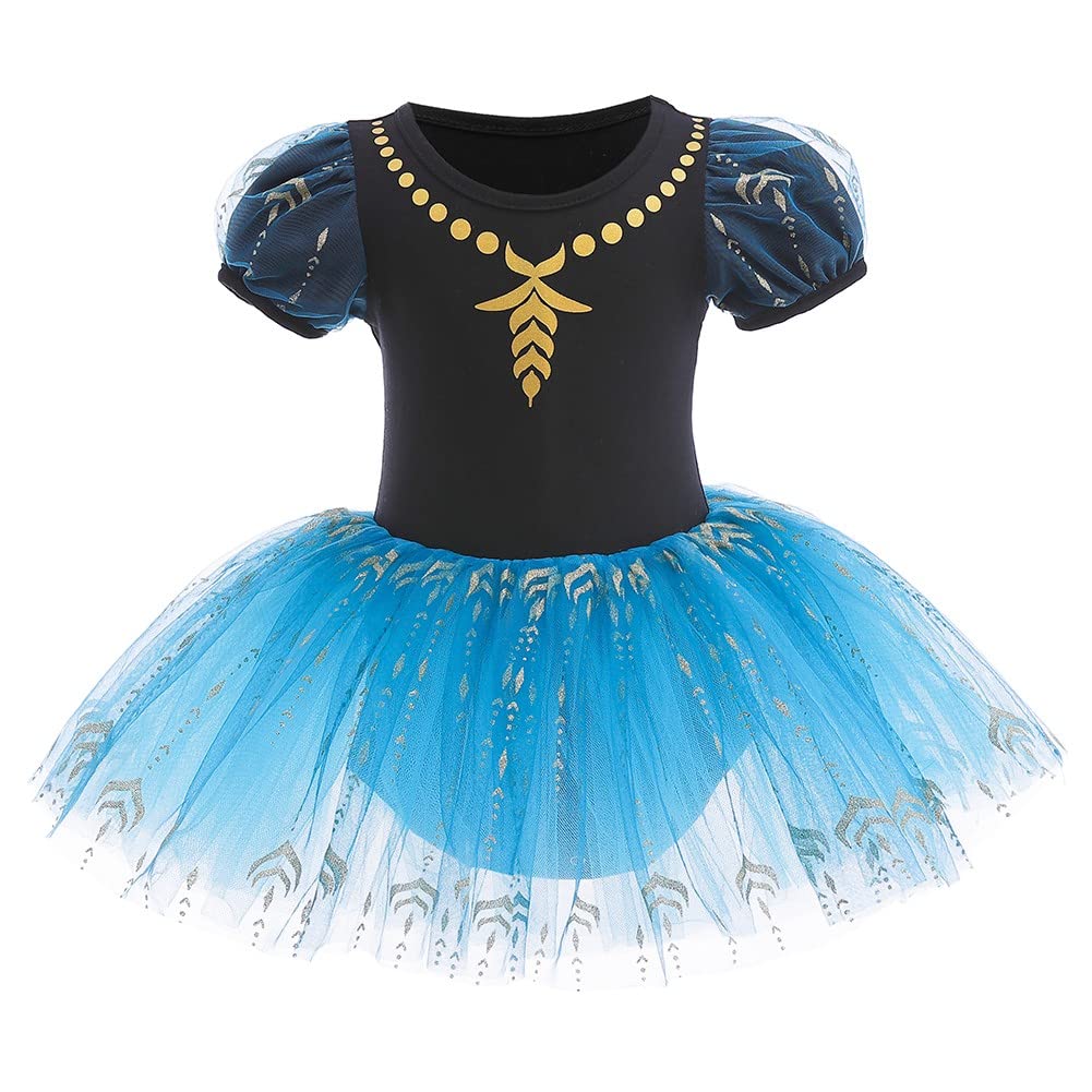 DYMCII Toddler Girls Anna Princess Ballet Dress Short Sleeve Leotards Skirted Tutu Halloween Christmas Party Fancy Costume Black