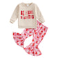 Iddolaka Toddler Baby Girls Valentines Day Outfits Long Sleeve Letter Sweatshirt Shirt Heart Flared Pants Spring Clothes (J-Apri
