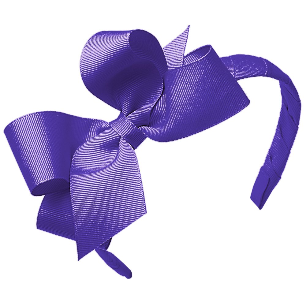 Wee Ones Girls' Classic Grosgrain Hair Bow On A Wrapped Headband, Stylish For All Hair Types, Medium Bow, Delphinium