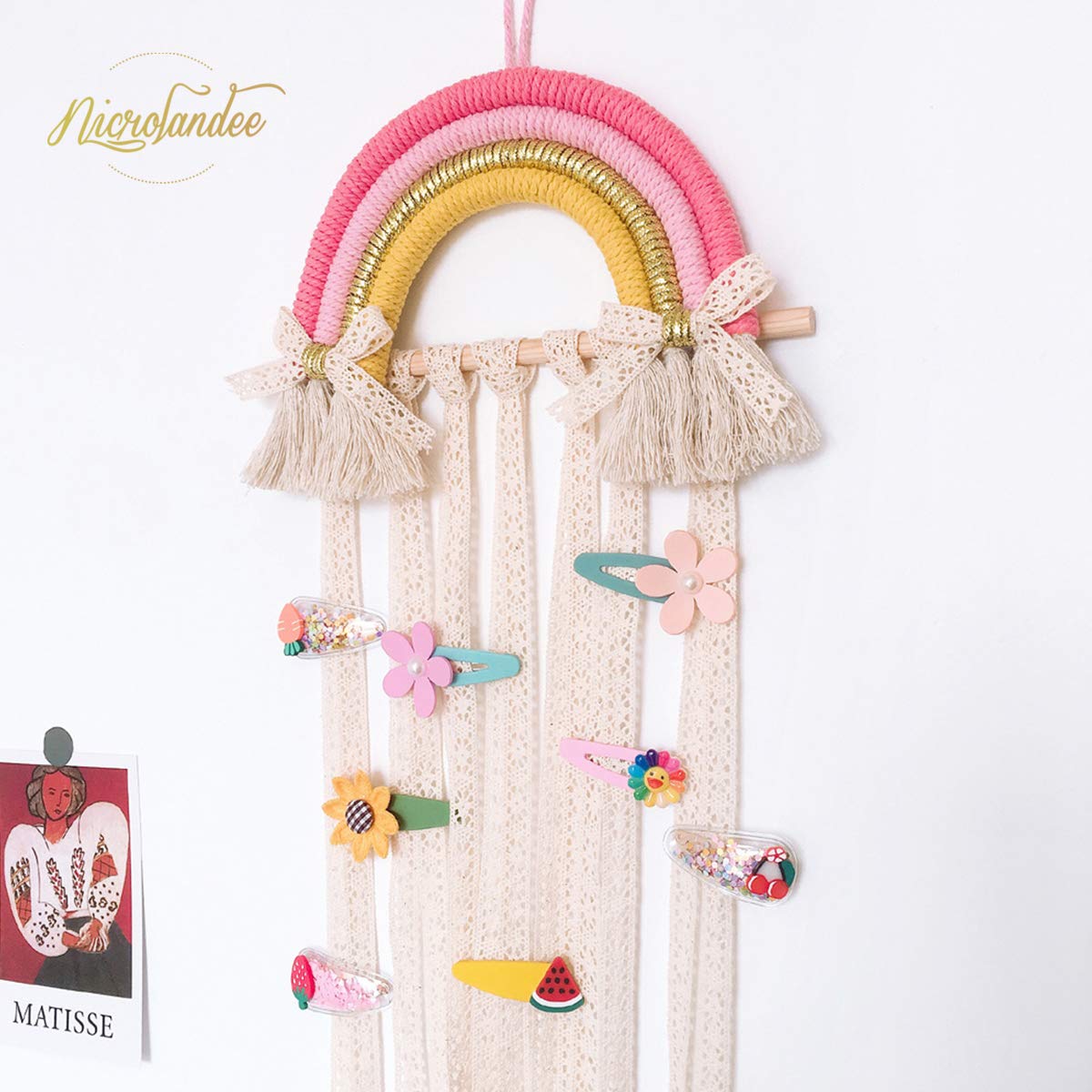 Nicrolandee Rainbow Tassels Hair Bows Holder Hanging - Baby Hair Accessories Storage Headband Holder Hair Clips Organizer Wall H