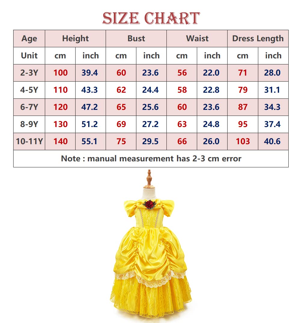 Tyhtym Princess Costumes Little Girls Dress Up Fancy Halloween Christmas Party (Yellow, 2-3T)