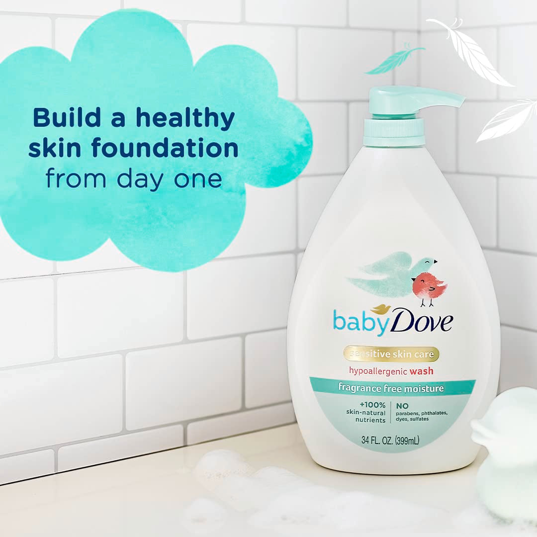 Baby Dove Sensitive Skin Care Baby Wash Fragrance Free Moisture For Baby Bath Time Fragrance Free And Hypoallergenic, Washes Awa