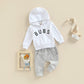 Baby Boys Cothes 3 6 9 12 18 24M 3T Pants Set Hooded Patchwork Hoodie Striped Sweatpants Fall Winter Outfit(White-Bubs, 12-18 Mo