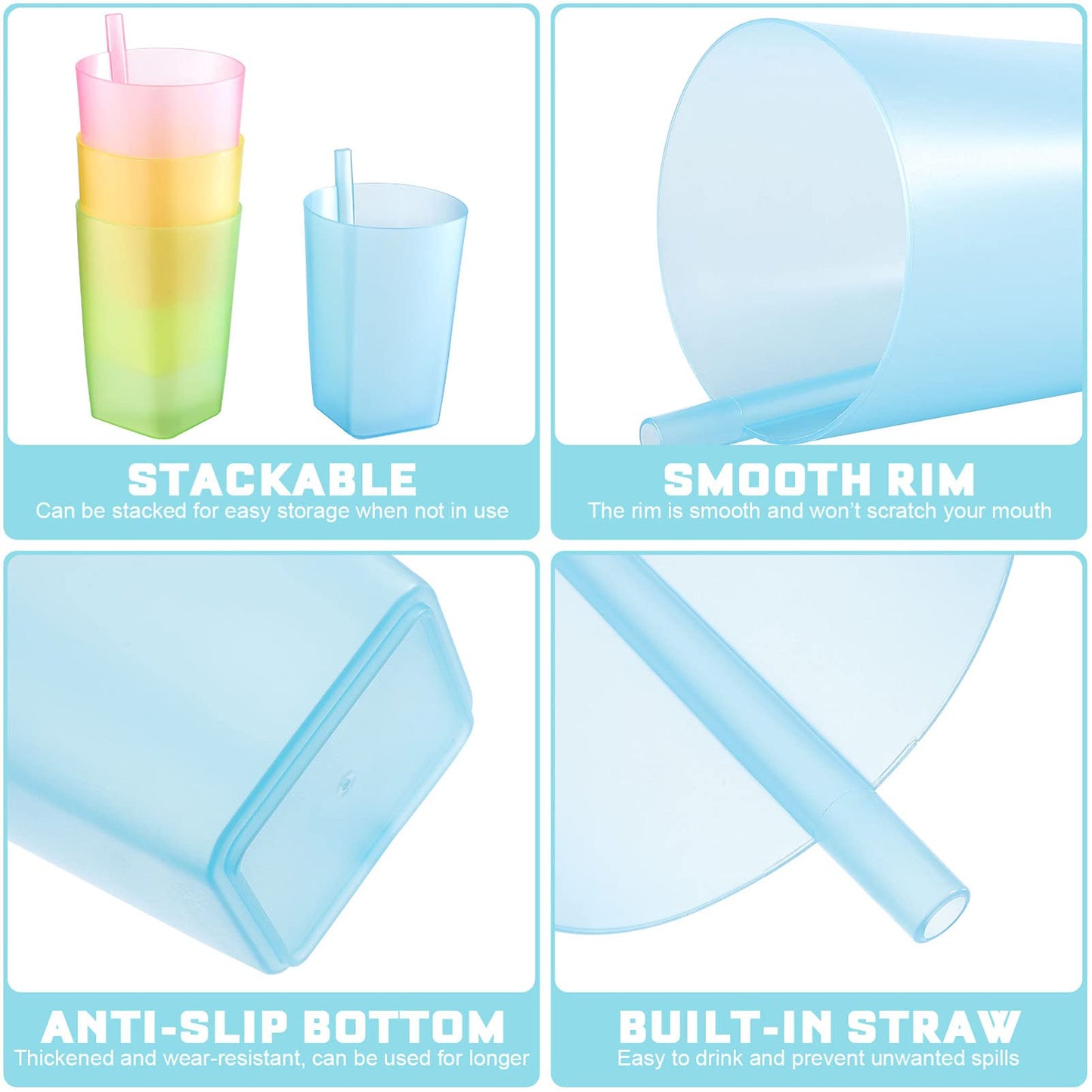 Sippy Cup 4Pcs Toddler Sip Cups With Built In Straw Kids Drink Cups With Straws
