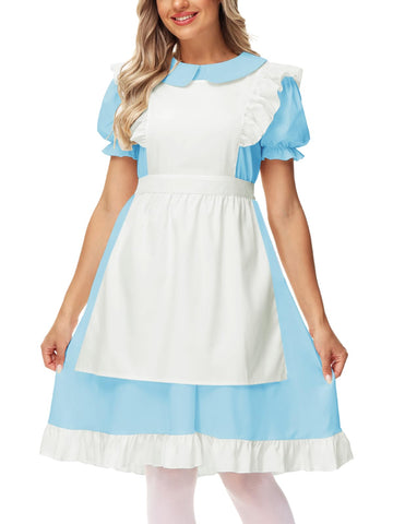 Halloween Alice Wonderland Dress Adult Princess Costume Blue Maid Dresses With Apron Xs