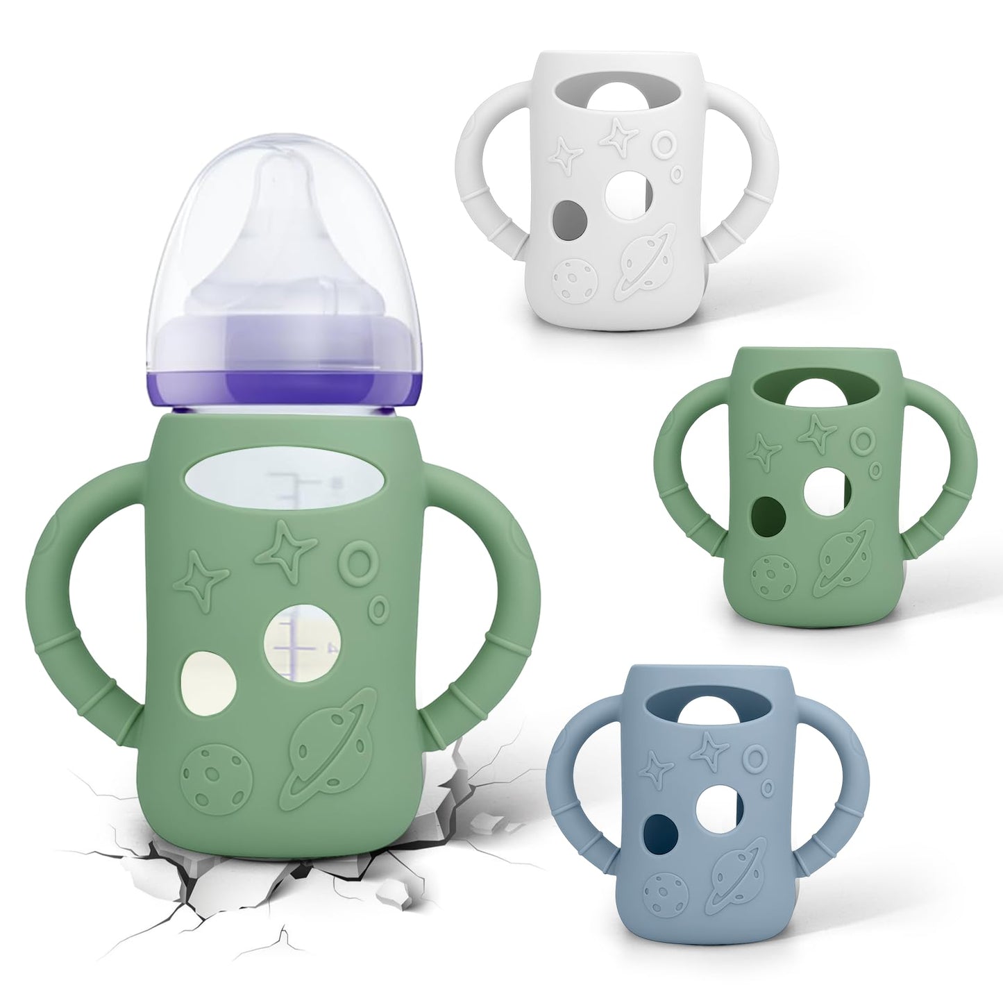 BUSOHA 3 Pack Silicone Sleeves for Lansinoh Glass Bottles - Wide Neck Baby Bottles Sleeves for Lansinoh Bottles Baby Anti-Colic 