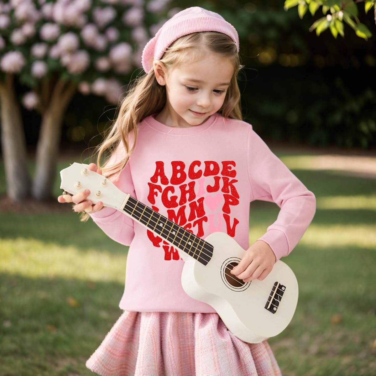 Geoyune Toddler Girl Valentine Sweatshirt Kids Abc I Love U Valentine'S Day Shirt Baby Girls Heart Print Clothes Long Sleeve Pul