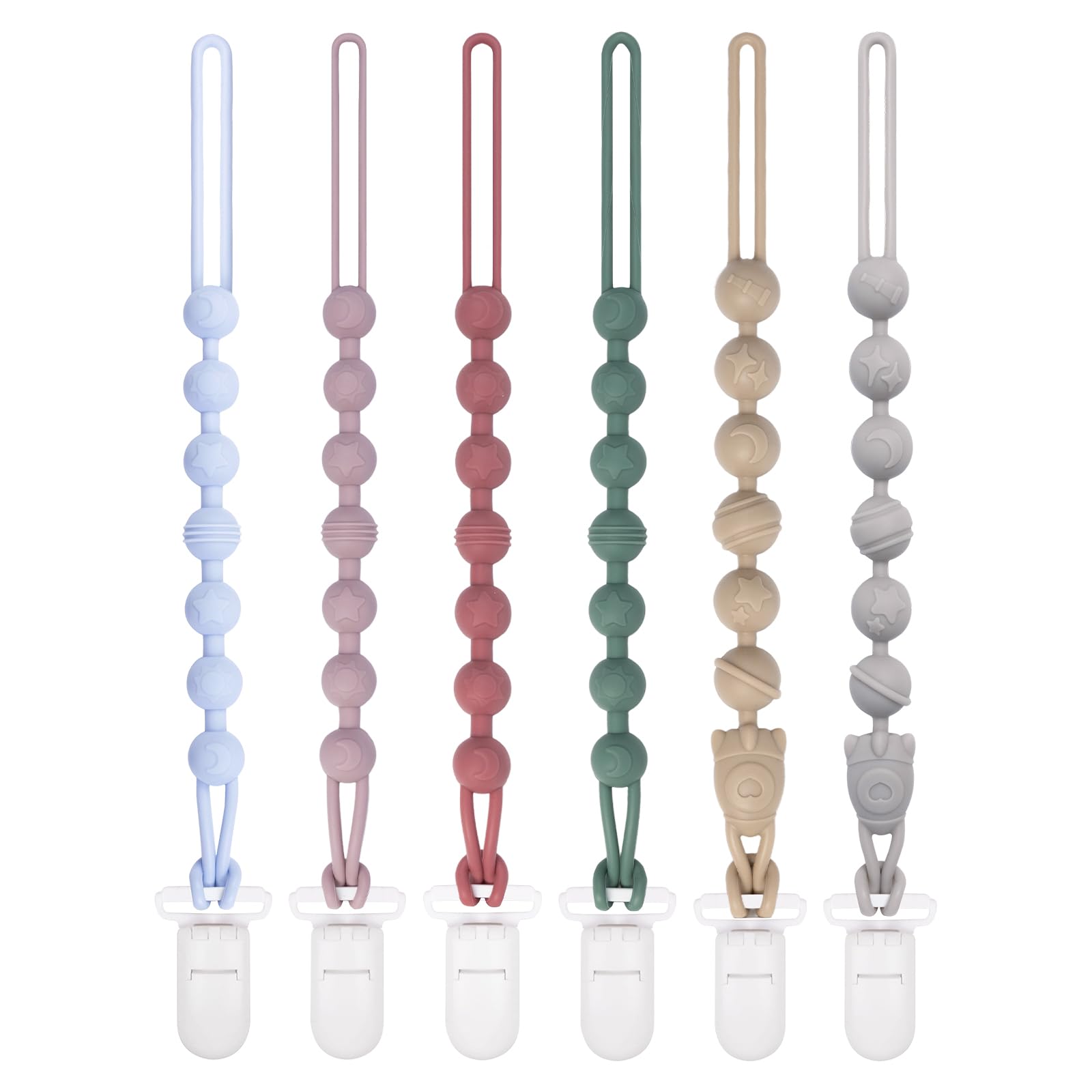 Babygoal Silicone Pacifier Clips 6 Pack, Pacifier Holder Clip For Baby Boy Girl Fits All Pacifier,Binky,Teething Toys And Teethe