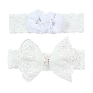Baby Girls Lace Headband With Double Chiffon Flowers Pearl Hairband Headwrap Ja68 (21-White)