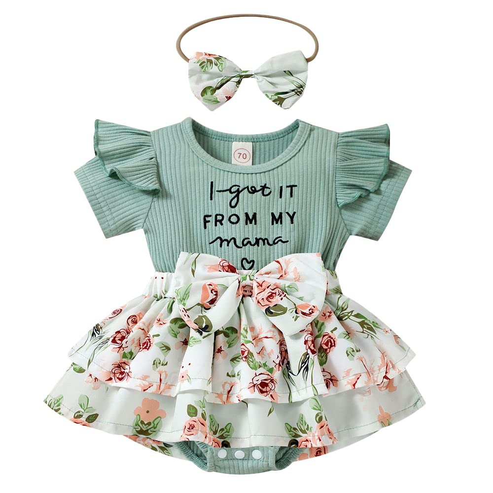 Hopscotch Baby Girls Text Print Bodysuit With Headband In Green Color For Ages (69 Months)