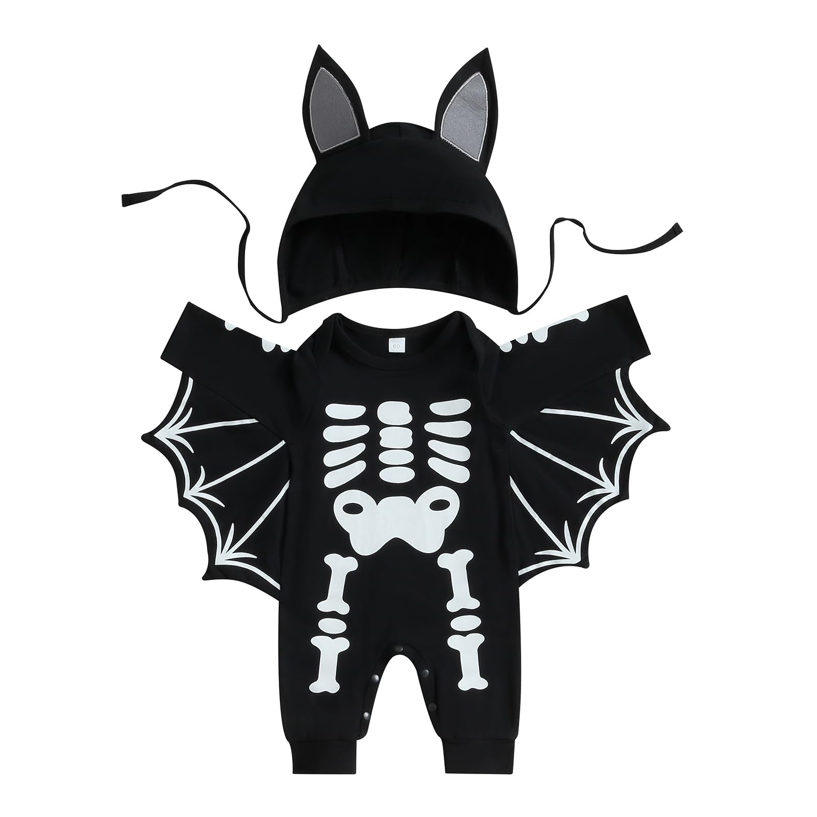 RWYBEIW My First Halloween Bat Costume Skeleton Jumpsuit Newborn Baby Boy Girl Cosplay Outfit Bodysuit Romper with Hat (B# Black