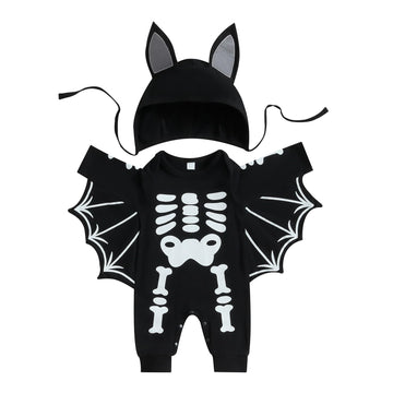 RWYBEIW My First Halloween Bat Costume Skeleton Jumpsuit Newborn Baby Boy Girl Cosplay Outfit Bodysuit Romper with Hat (B# Black