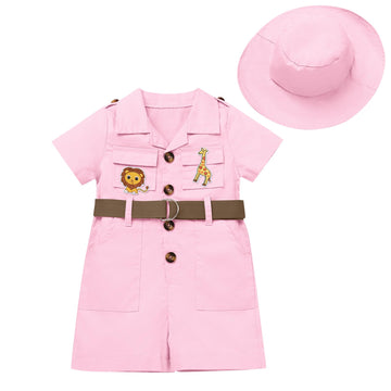 Baby Safari Outfit Baby Girl Pink Zookeeper Jumpsuit Short Sleeve Safari Romper With Safari Hat Toddler Girl Zookeeper Outfit Wi