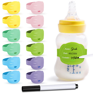 Eersida 12 Pcs Baby Bottle Name Labels For Daycare Pack, Silicone Daycare Essentials Reusable Bottle Labels Waterproof Bands In