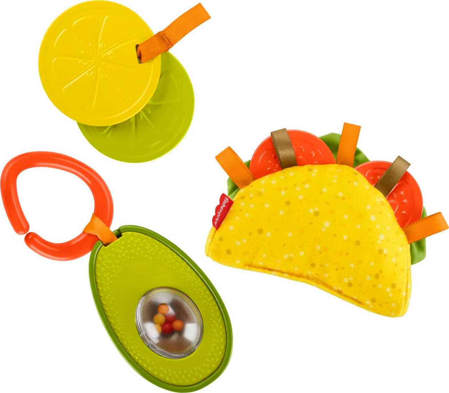 Fisher-Price Baby Toys Taco Tuesday Set, 3 Pretend Food Rattle & Sensory Activities for Newborns Ages 3+ Months