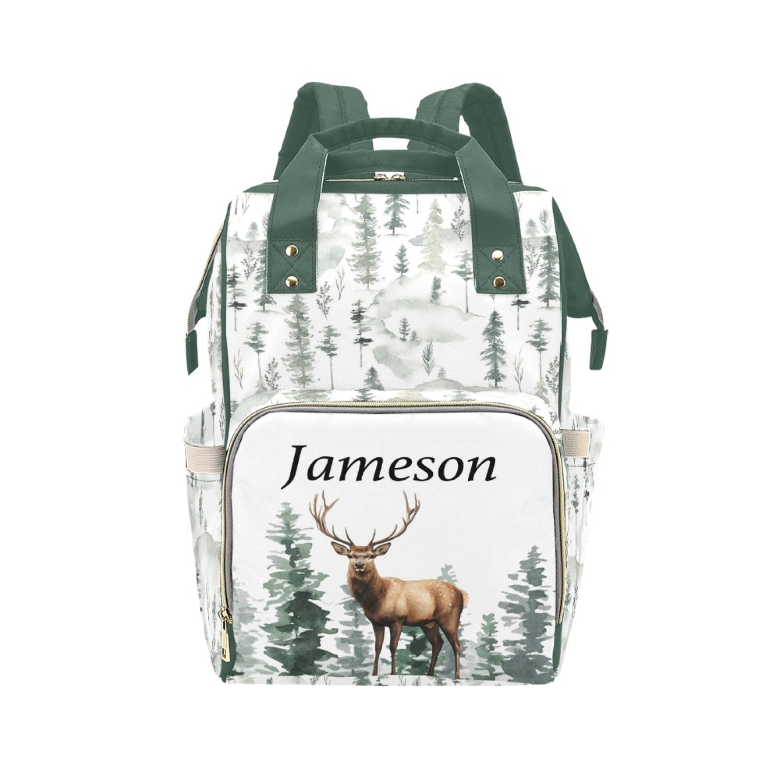 Personalized Diaper Bag Backpack for Women, Custom Name Nursing Mommy Daypack, Woodland Deer Diaper Bag for Girls Boys, New Mom 