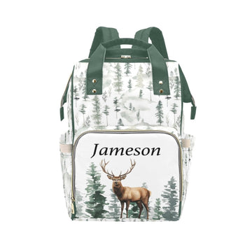 Personalized Diaper Bag Backpack for Women, Custom Name Nursing Mommy Daypack, Woodland Deer Diaper Bag for Girls Boys, New Mom 