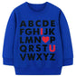 Mrocioa Valentines Day Shirt For Boys Girls Alphabet Abc I Love U Sweatshirt Toddler Kids Vday Heart Tops Blue 4T
