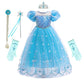 Rexreii Girls Frozen Elsa Princess Dress Halloween Costume Christmas Birthday Evening Party Ball Gown W/Accessories Blue 6-7T